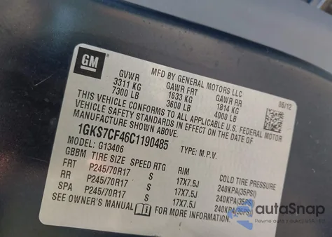 2012 GMC Savana G1500 Lt from USA, damaged, VIN 1GKS7CF46C1190485